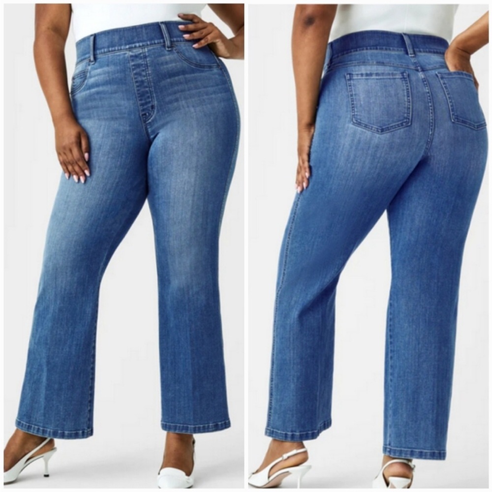 SPANX cropped kick flare Jeans High-Rise waist in vintage indigo SZ 1X. F31